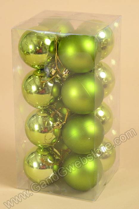 60mm Shiny & Matte Plastic Ball Apple Green Pkg/16