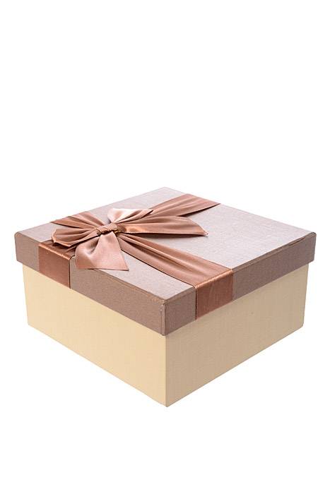 6.25"/ 7"/ 7.75" Sq Gift Box W/bow Tan/brown