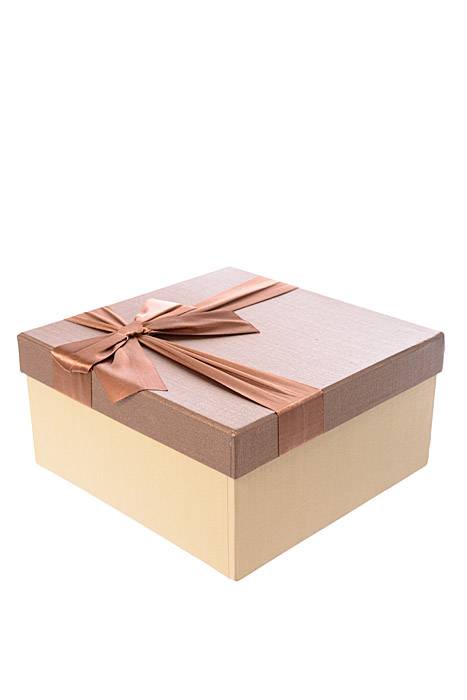 6.25"/ 7"/ 7.75" Sq Gift Box W/bow Tan/brown
