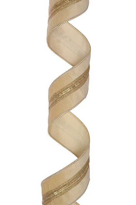 2.5" X 5Yds Wired Trim Creme Velvet Taffeta Back Ribbon Champagne