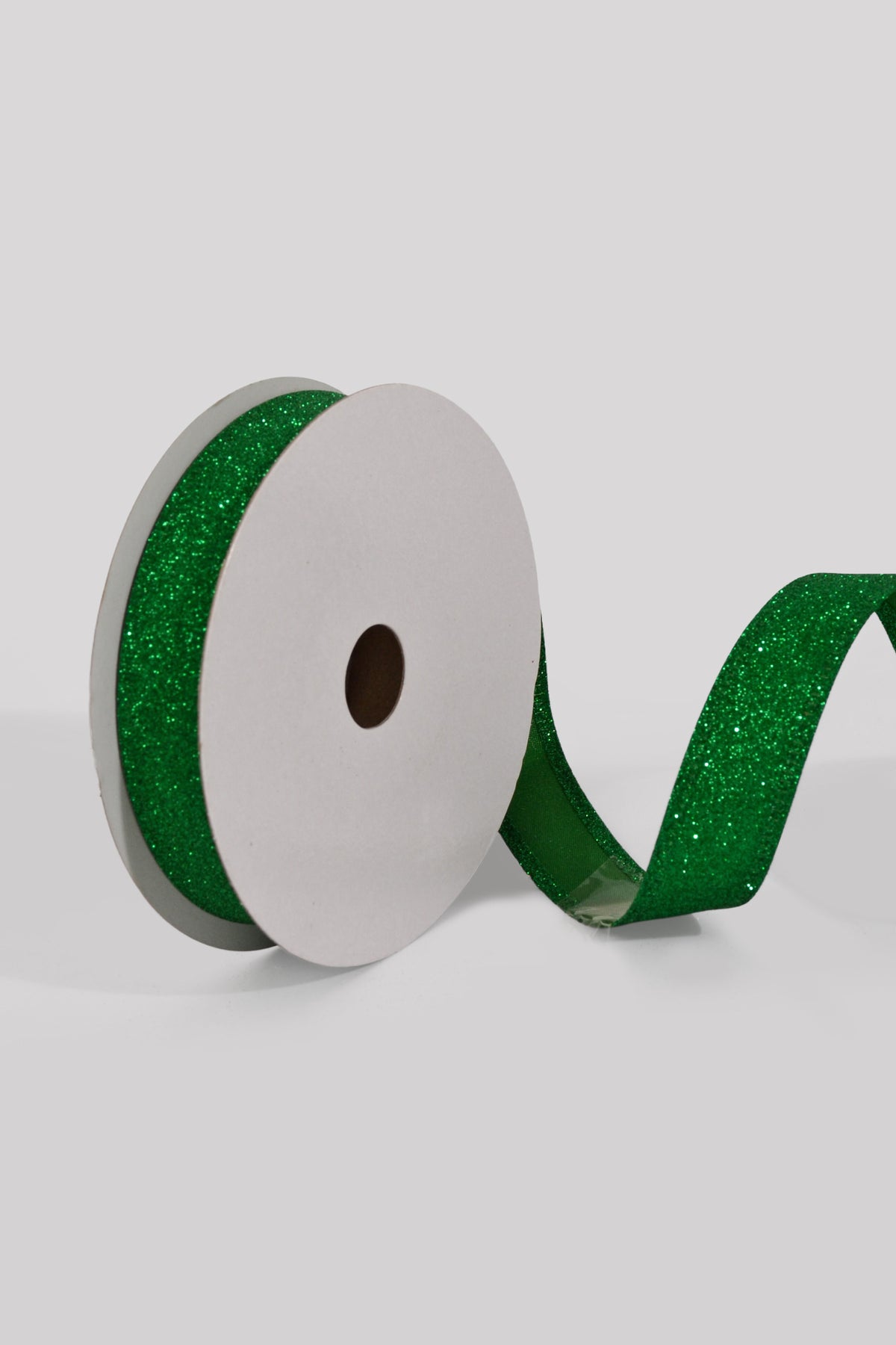 7/8" X 10Yds Wired All Flat Glitter Ribbon Emerald