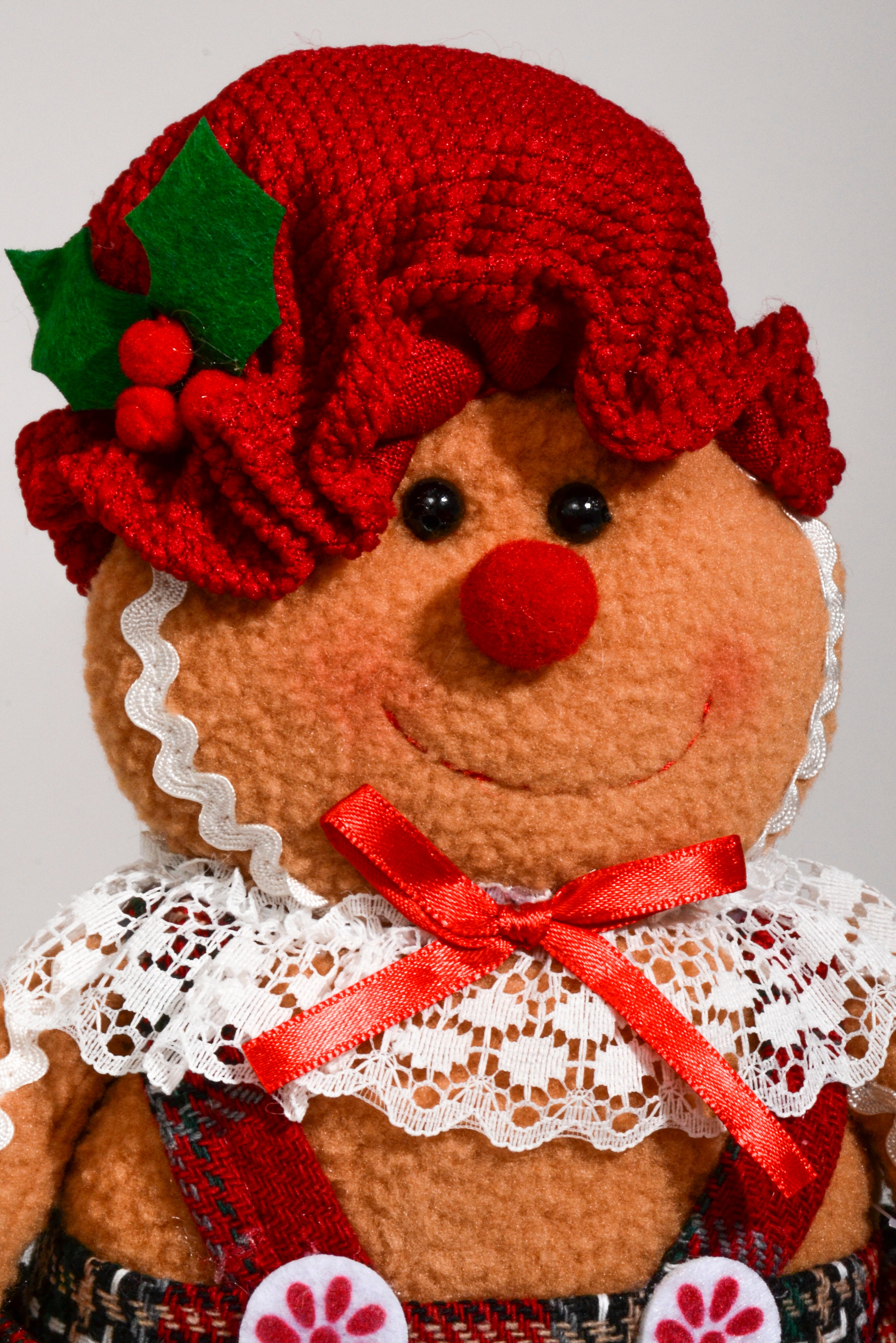 17" Stuffed Gingerbread Girl W/Red Hat Light Brown