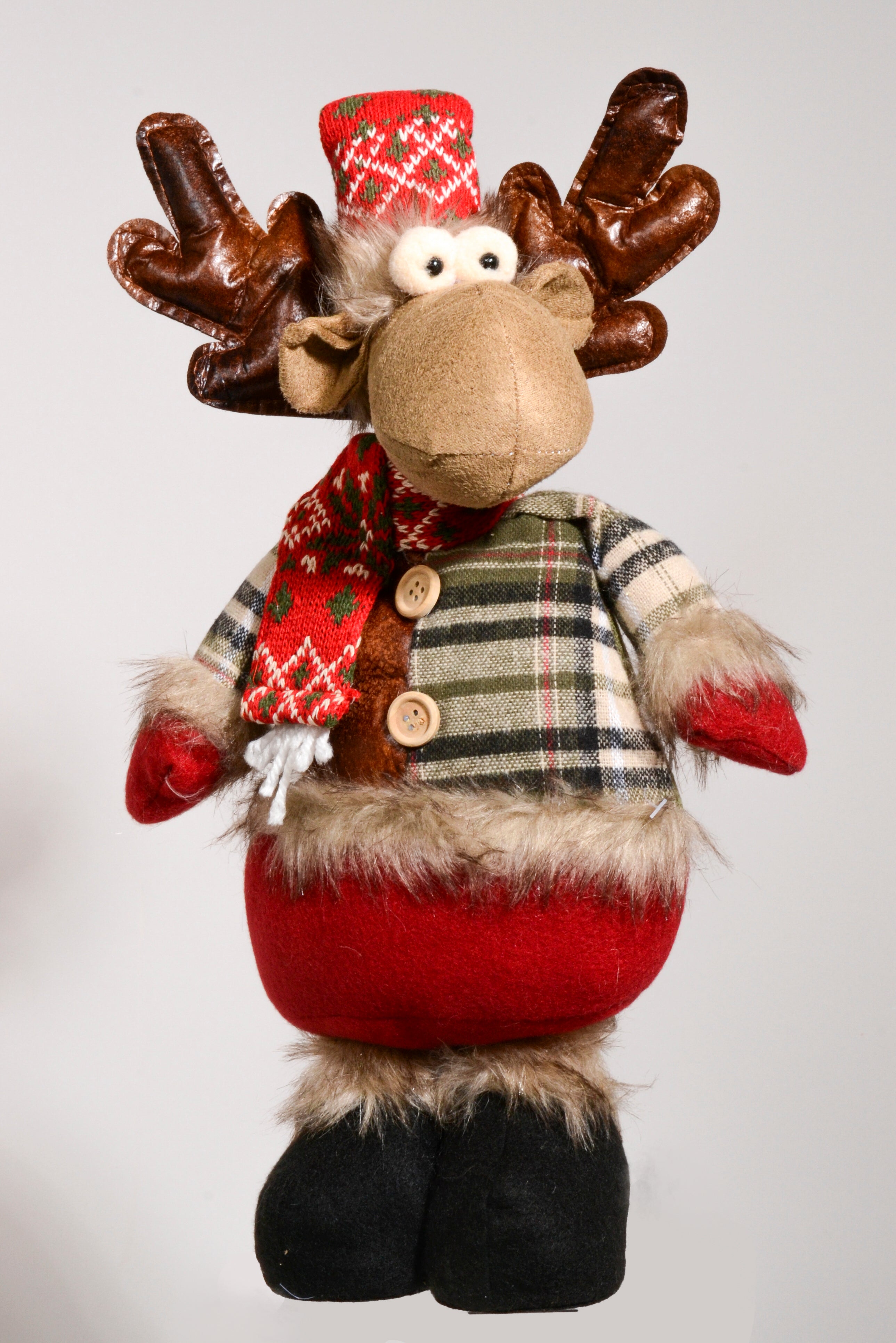 15" Standing Stuffed Reindeer W/Scarf Light Brown