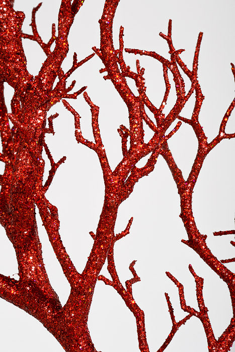 29" Glitter Twig Spray Red