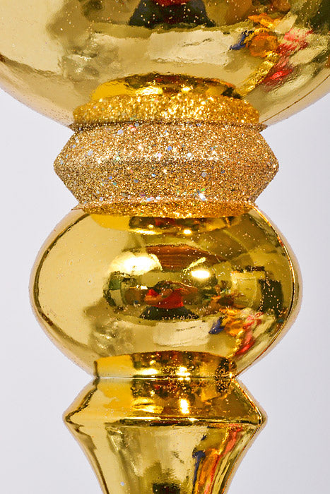 14" Finial W/Laser & Glitter Ornament Shiny Gold
