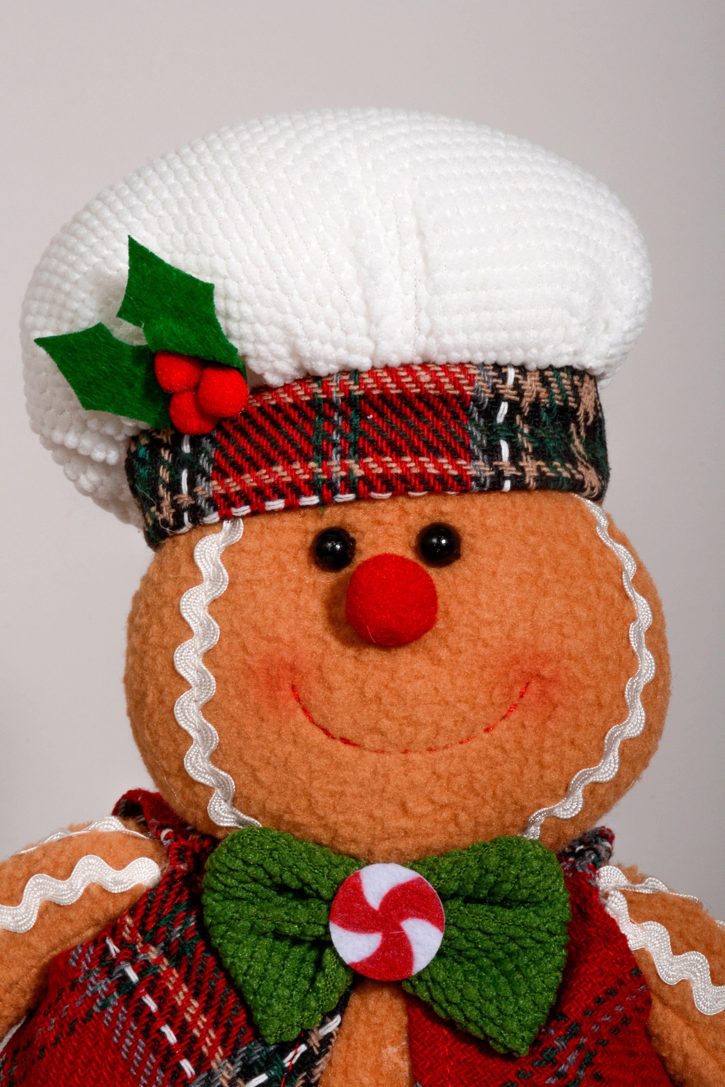 17" Stuffed Gingerbread Boy W/White Hat Light Brown