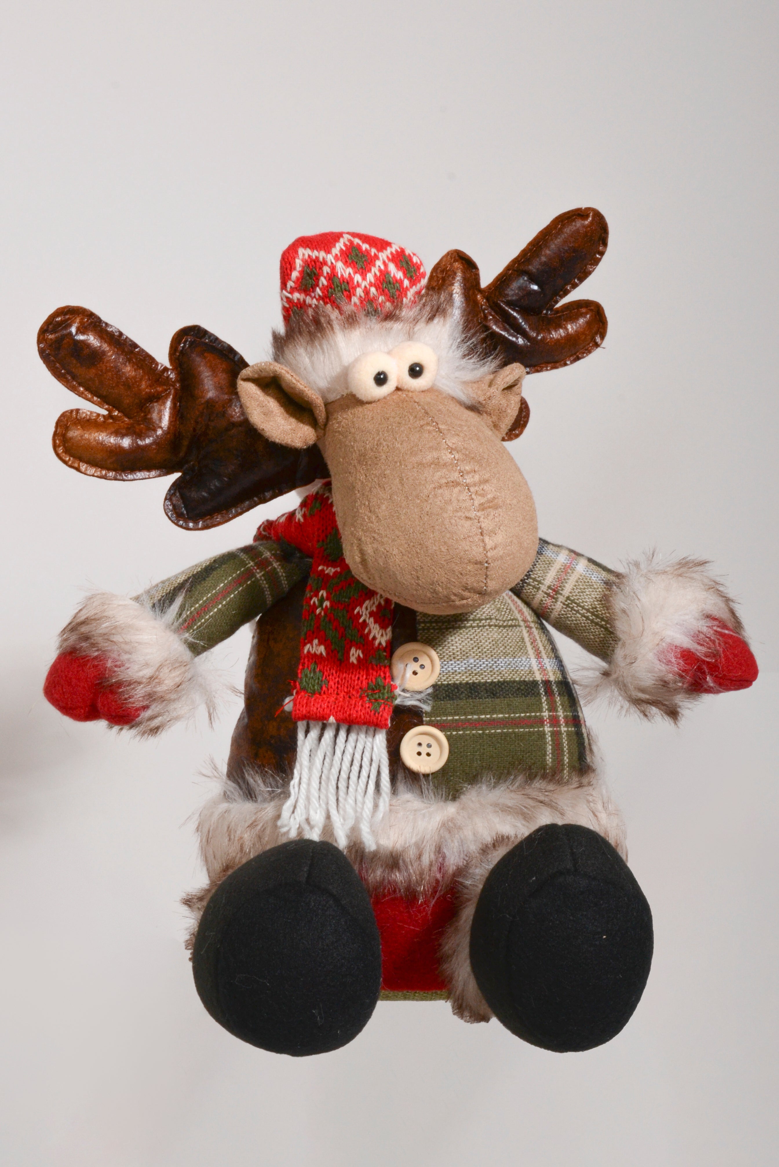 12" Sitting Stuffed Reindeer W/Scarf Light Brown