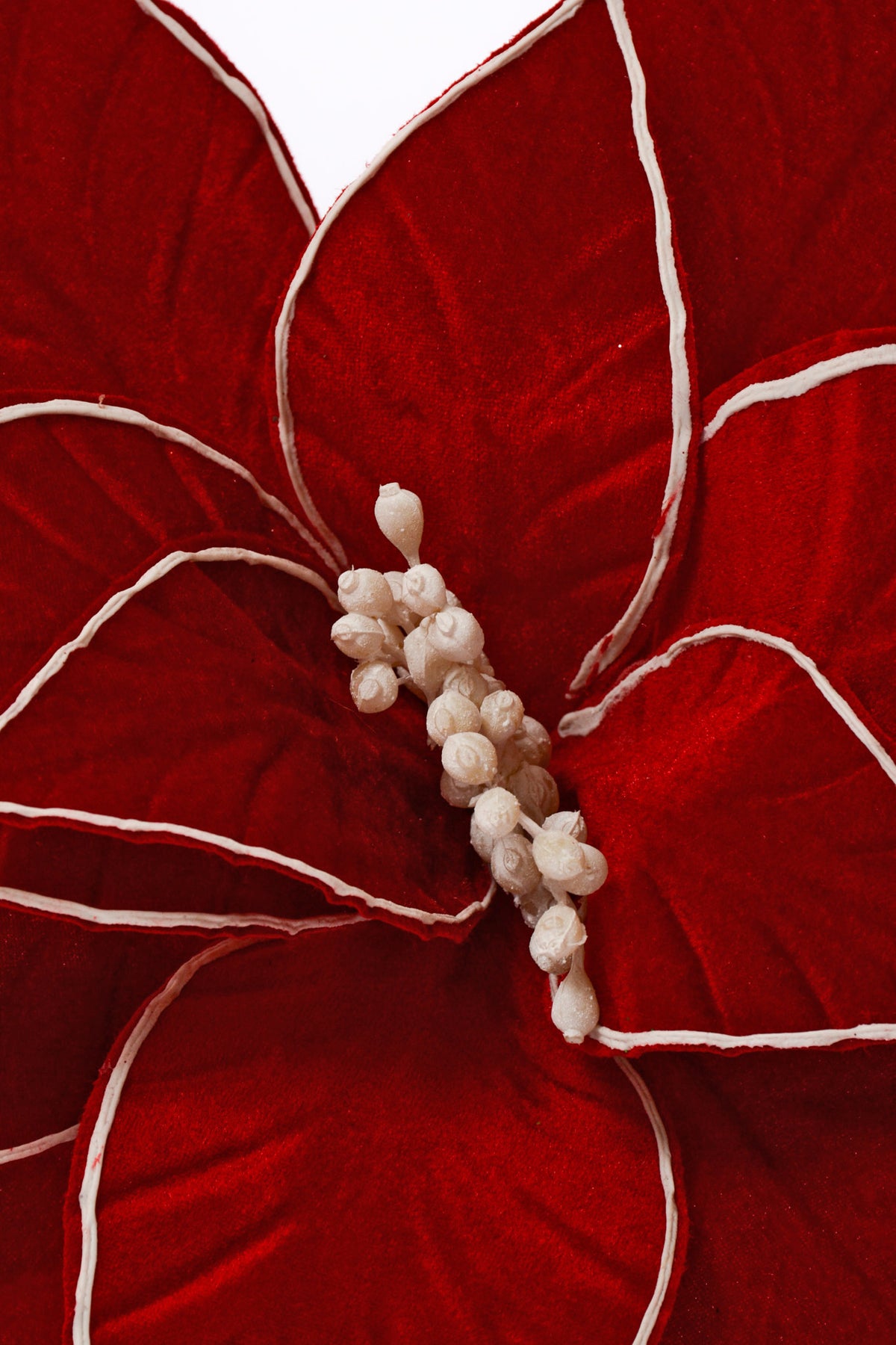 28.5" Snowy Edge Velvet Poinsettia Stem Red
