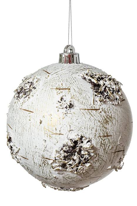 6" Birch Ball Ornament White Pkg/2
