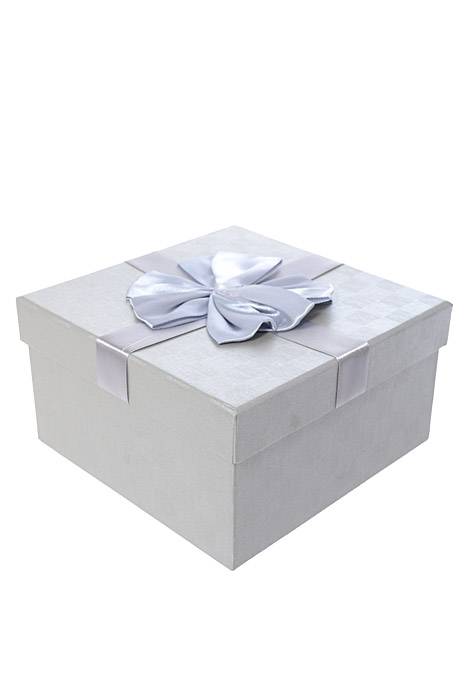 5"/ 5.75"/ 6.5" Sq Gift Box W/bow Gray