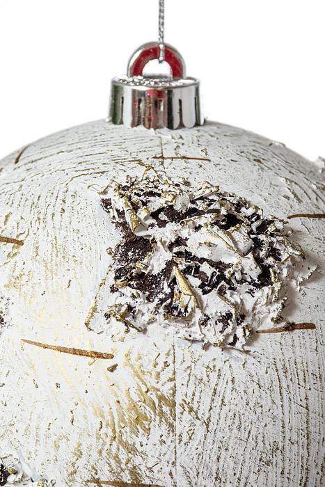 6" Birch Ball Ornament White Pkg/2
