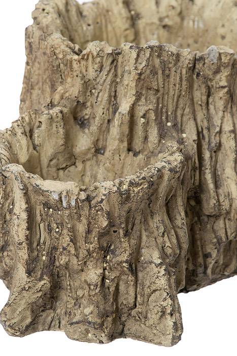8" X 5" X 4.5" Round Driftwood Design 2-tier Opening Cement Planter Natural