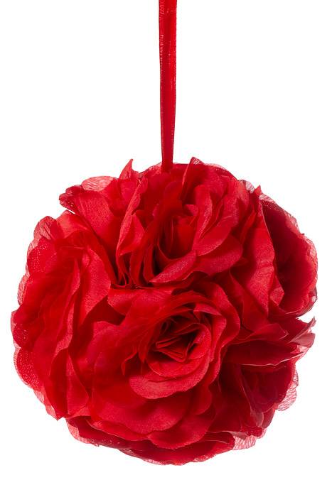 6" Rose Ball W/ribbon Red