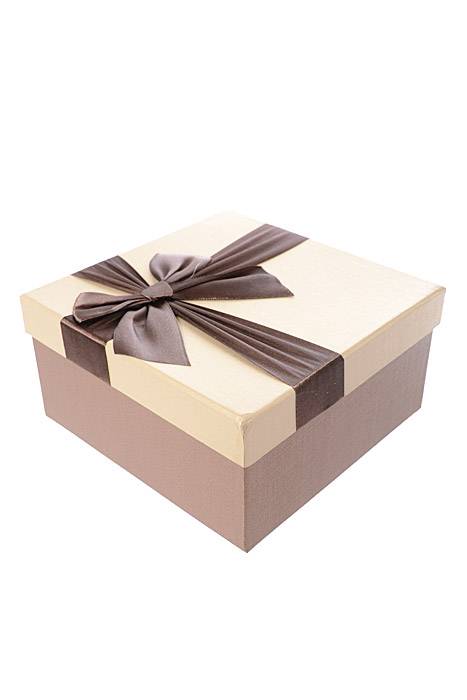 6.25"/ 7"/ 7.75" Sq Gift Box W/bow Brown/tan
