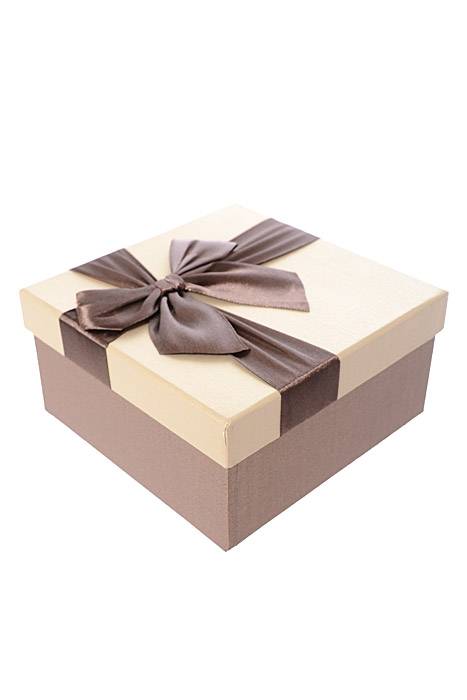 6.25"/ 7"/ 7.75" Sq Gift Box W/bow Brown/tan