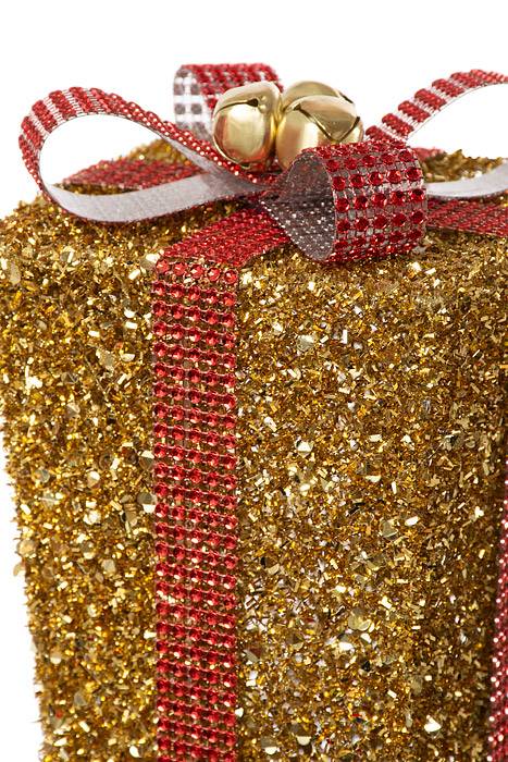 28" Piled Gift Boxes W/band & Bell Gold/red