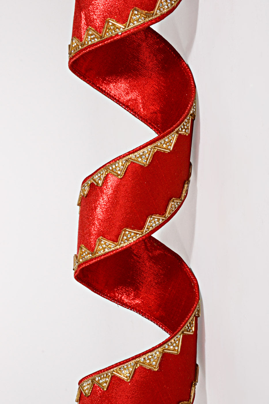 4" X 5Yds Metallic Dupion Gold Crystal Jewel Ribbon Red