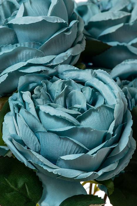 18" Silk Cabbage Rose Bush Turquoise