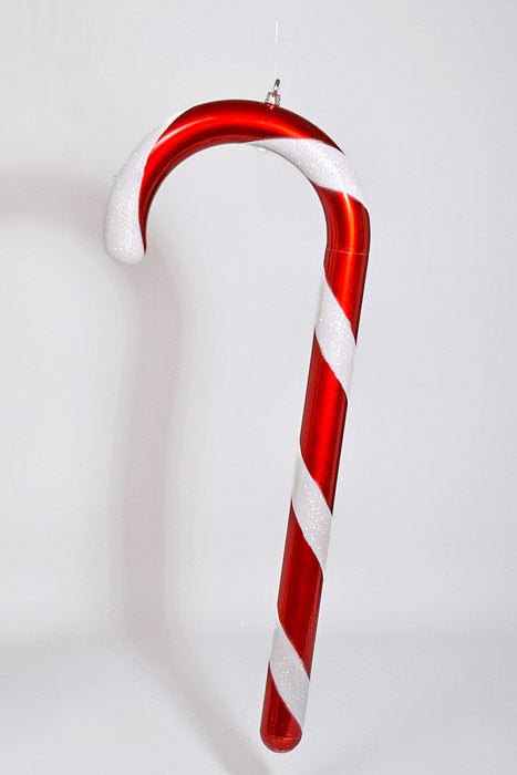 30" Candy Cane W/Glitter Ornament Apple Red/Iridescent White
