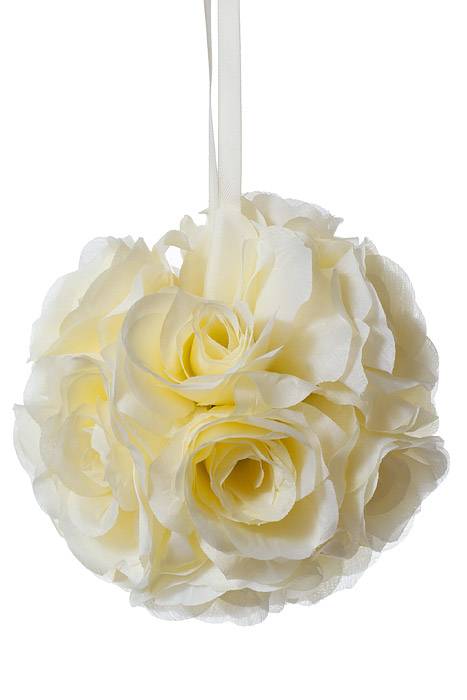 6" Rose Ball W/ribbon Ivory