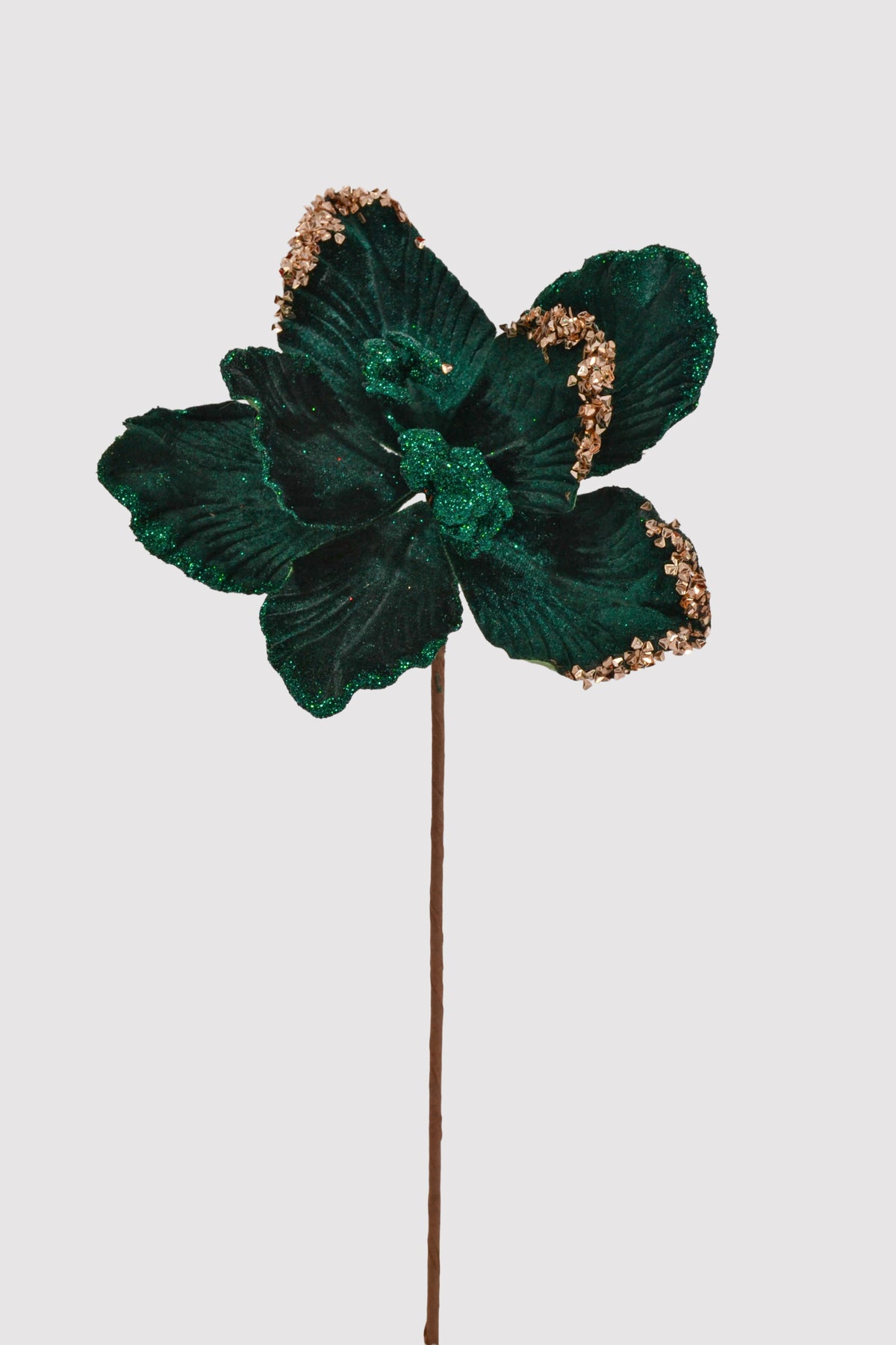 17" Velvet/Glitter Magnolia Stem Green