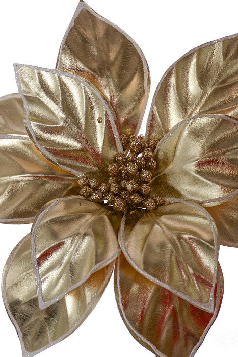 22" Metallic Glitzy Poinsettia Stem Champagne