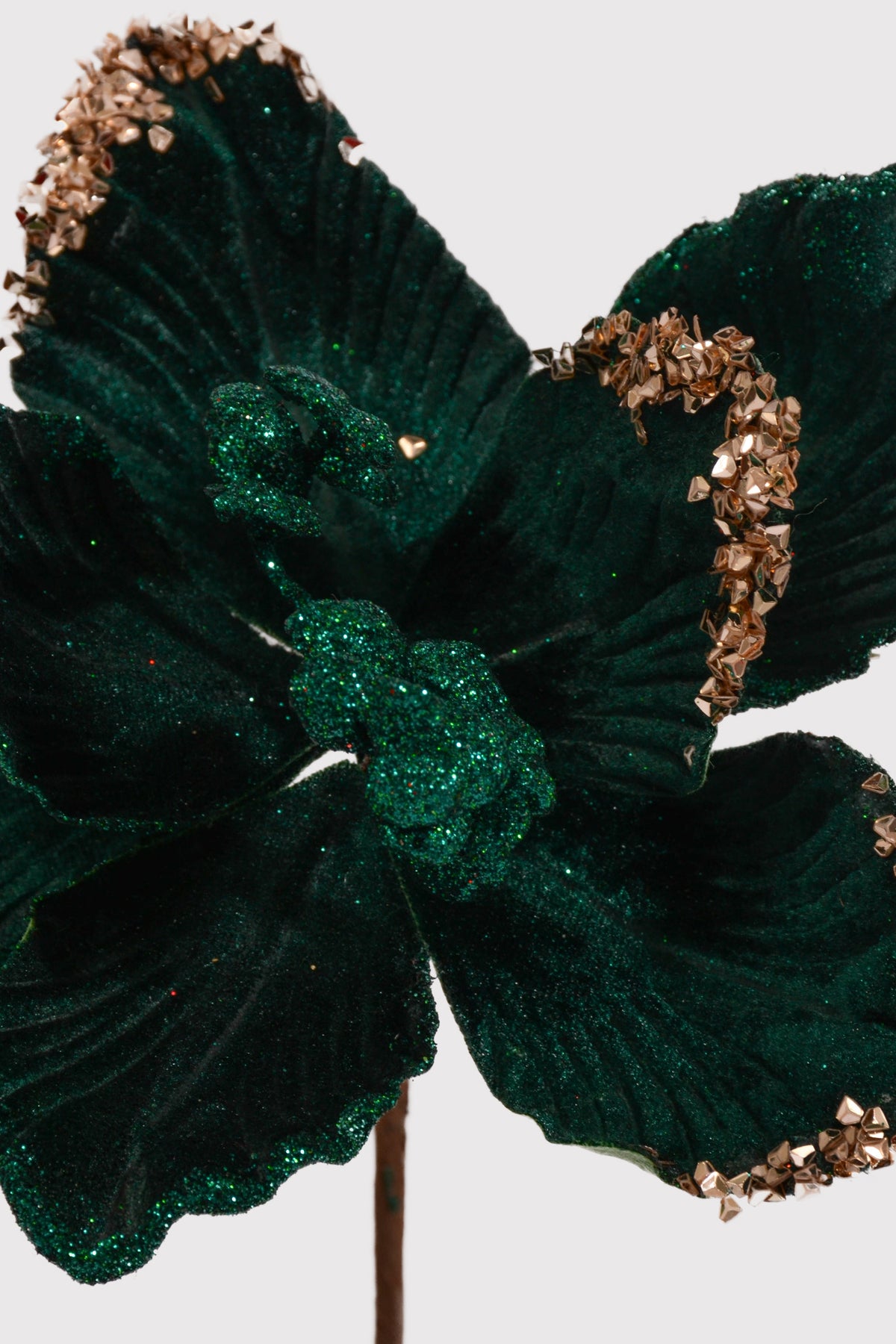 17" Velvet/Glitter Magnolia Stem Green