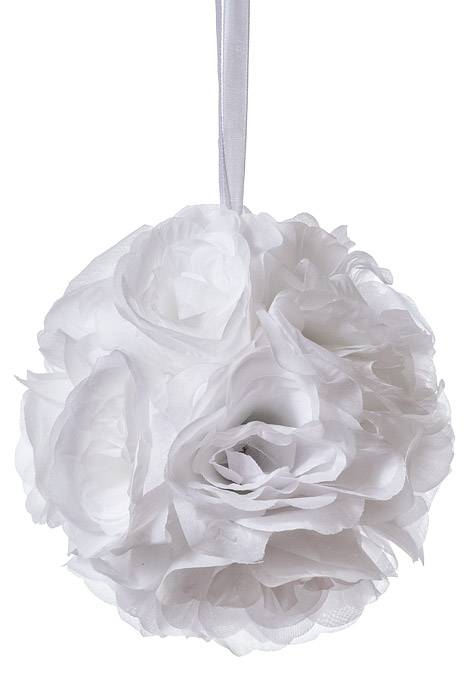 6" Rose Ball W/ribbon White