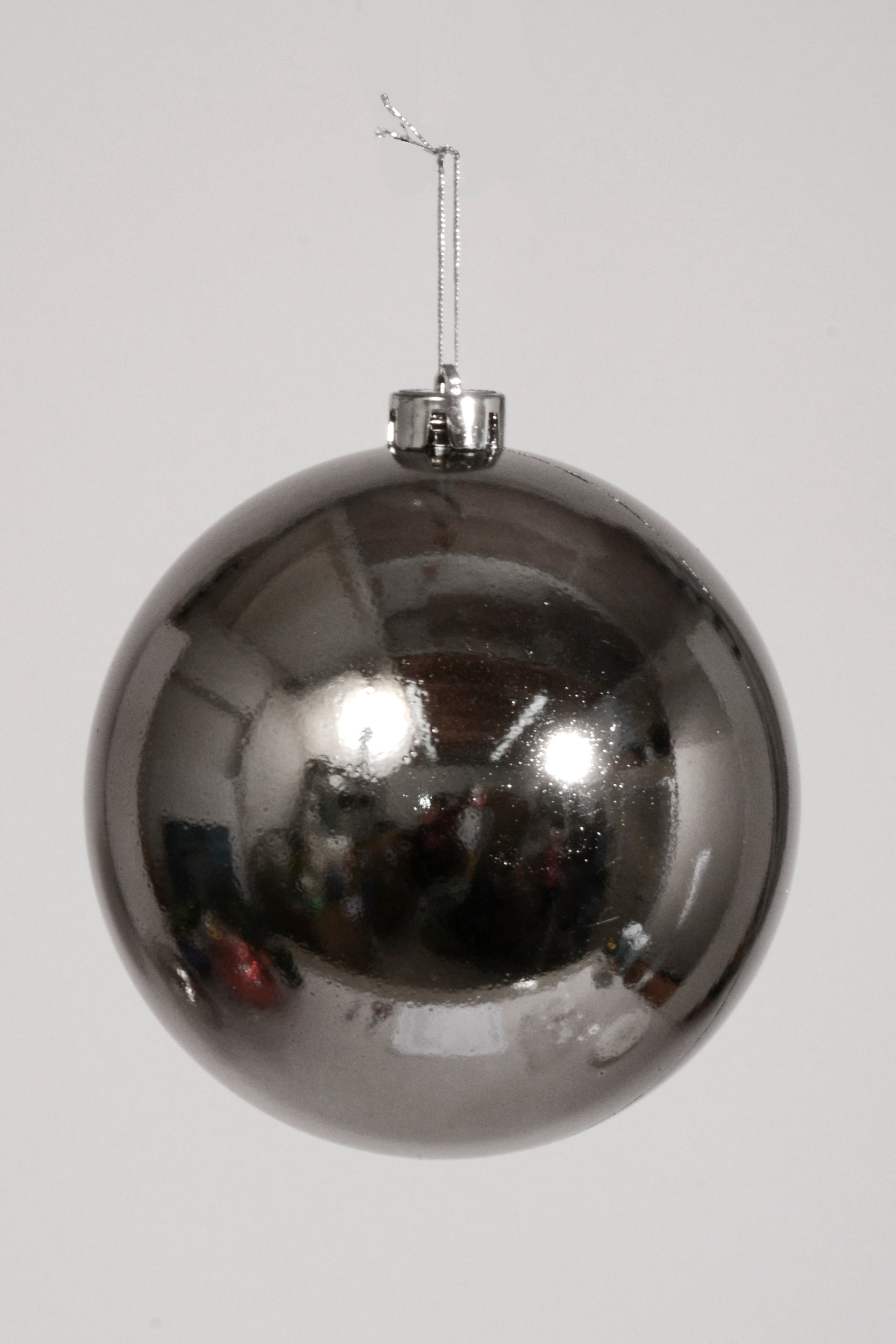 150Mm Shiny Plastic Ball Ornament Charcoal