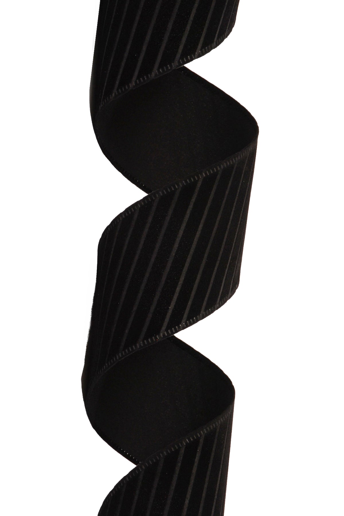 2.5" X 10Yds Wired W/Diagonal Line Velvet Ribbon Black