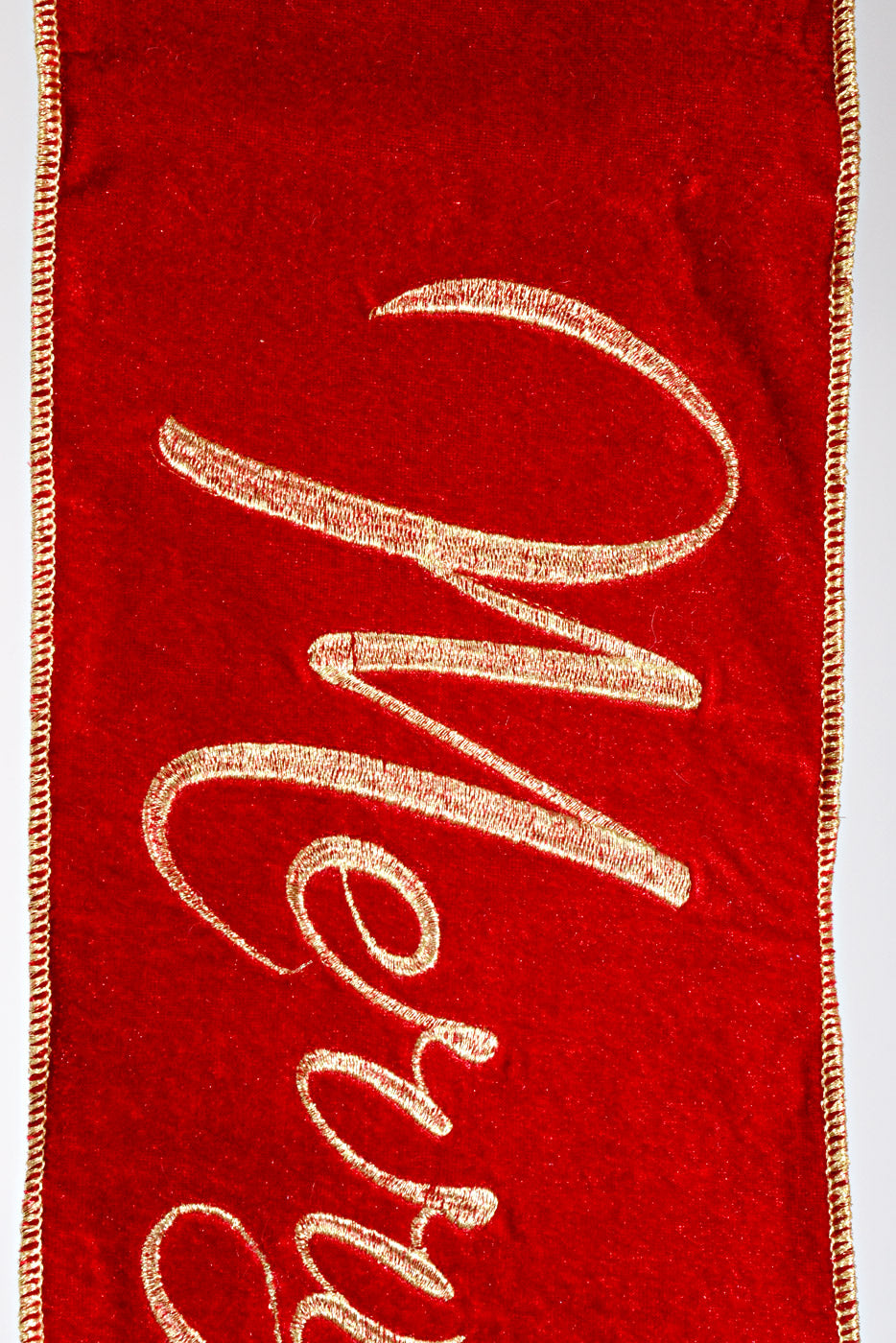 70" Velvet Embroidery Merry Christmas Ribbon Red/Gold