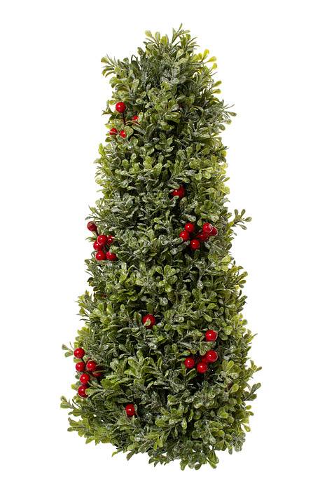 18" Red Berry/frosted Boxwood Cone Tree Frosted Red/green