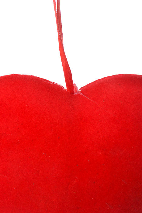 5" Velvet Solid Heart Hanging Red