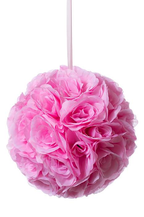 12" Rose Ball W/ribbon Pink