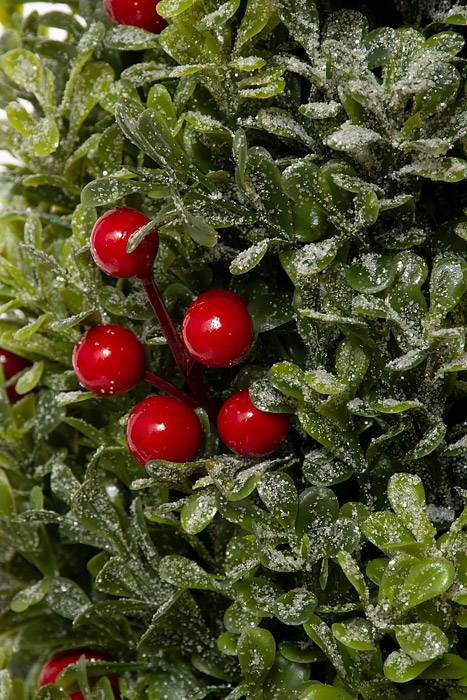 18" Red Berry/frosted Boxwood Cone Tree Frosted Red/green