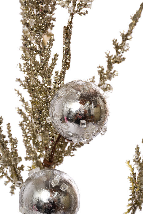 26" Glitter Feather Leaf Spray With Ball Platinum