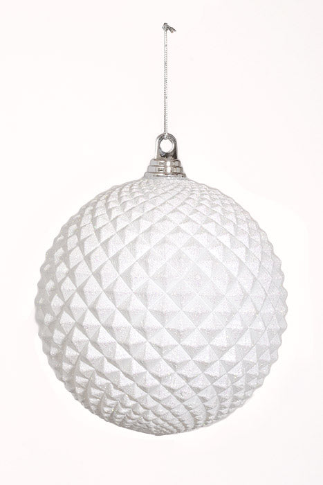 200Mm Spike Ball Matte W/Iridescent/Glitter Ornament White