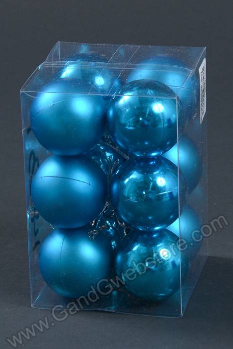 60mm Shiny & Matte Plastic Ball Turquoise Pkg/12