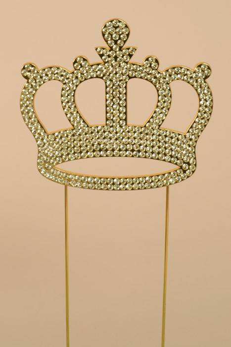 8" Rhinestone Crown Cake Topper Gold