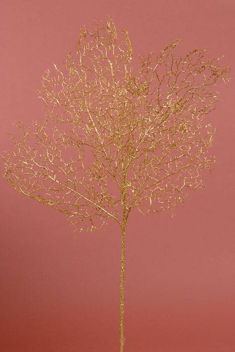 30" Glittered Coral Fern Spray Gold