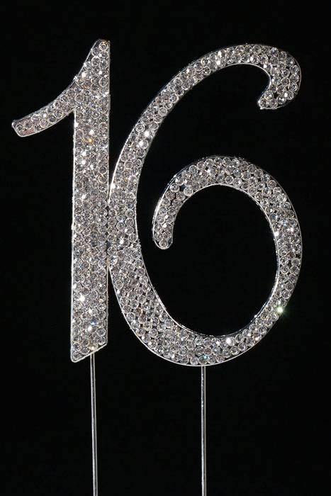 4.5" Rhinestone Number "16" Cake Topper Silver