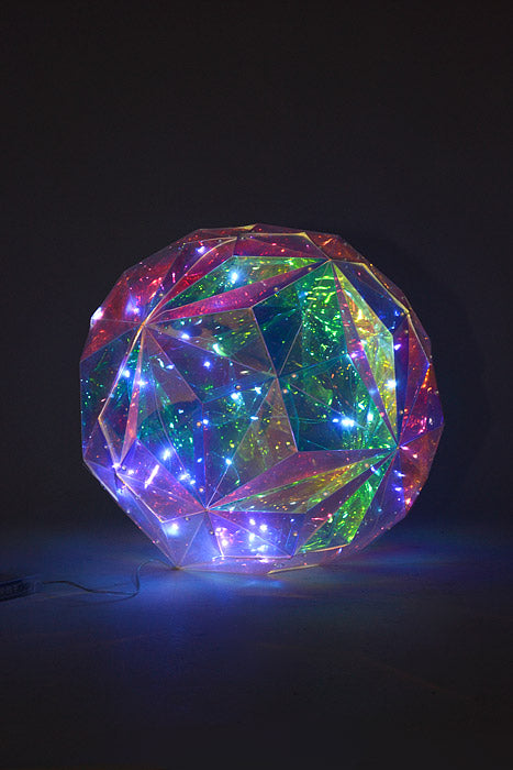 400Mm Plastic Rainbow Ornament Ball W/Lights Clear Iridescent