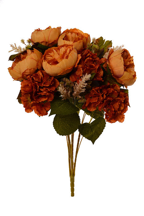 23" Silk Peony Hydrangea Bush Orange