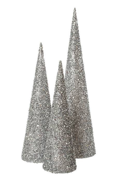 15/18/24" Tree W/glitter/sequin/beads Silver Set/3