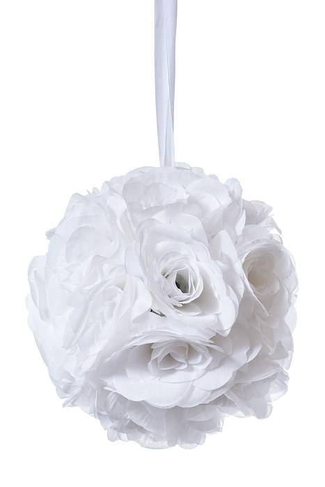8" Rose Ball W/ribbon White
