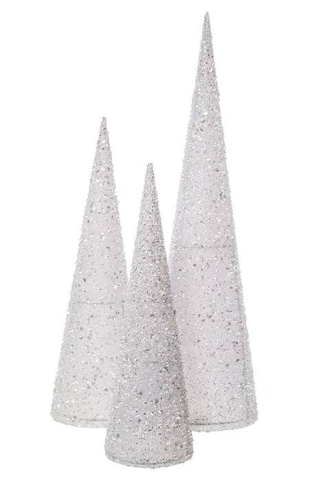 15/18/24" Tree W/glitter/sequin/beads White Set/3