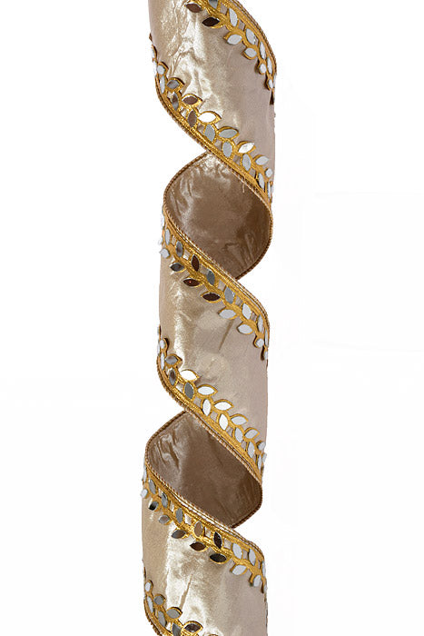 4" X 5Yds Wired Metallic Dupion Mirror Double Side Trim Ribbon Platinum/Gold