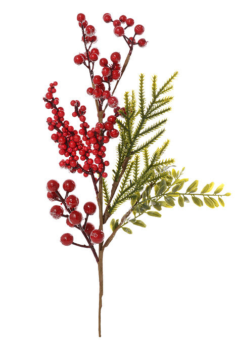 18" Ice Pine & Berry Spray Green/Red