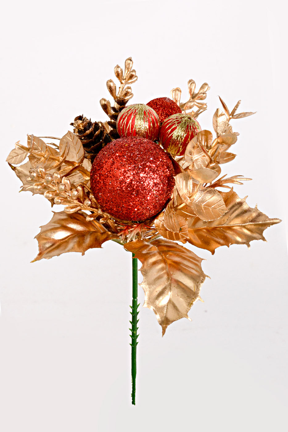 7.5" Ball Cone Eucalyptus Pick Red/Gold Pkg/12