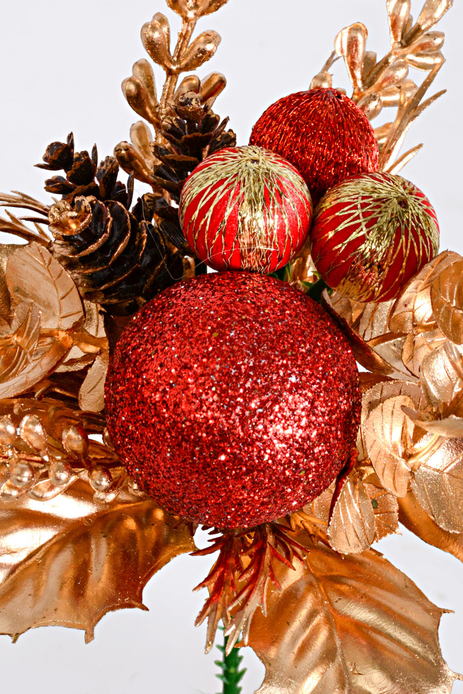 7.5" Ball Cone Eucalyptus Pick Red/Gold Pkg/12